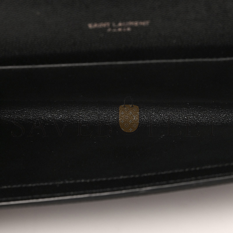 YSL UPTOWN CHAIN WALLET IN GRAIN DE POUDRE EMBOSSED LEATHER 6077881GF0U1000 (19*12*3cm)